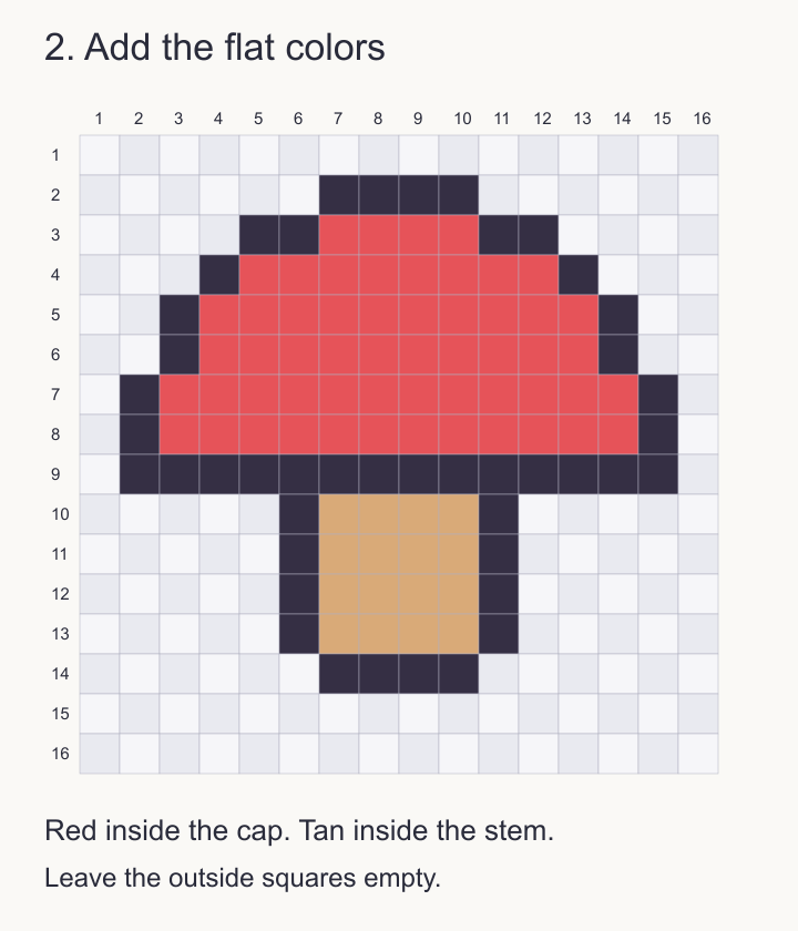 Step 2: the exact mushroom with a red cap and tan stem, before adding spots or shadow