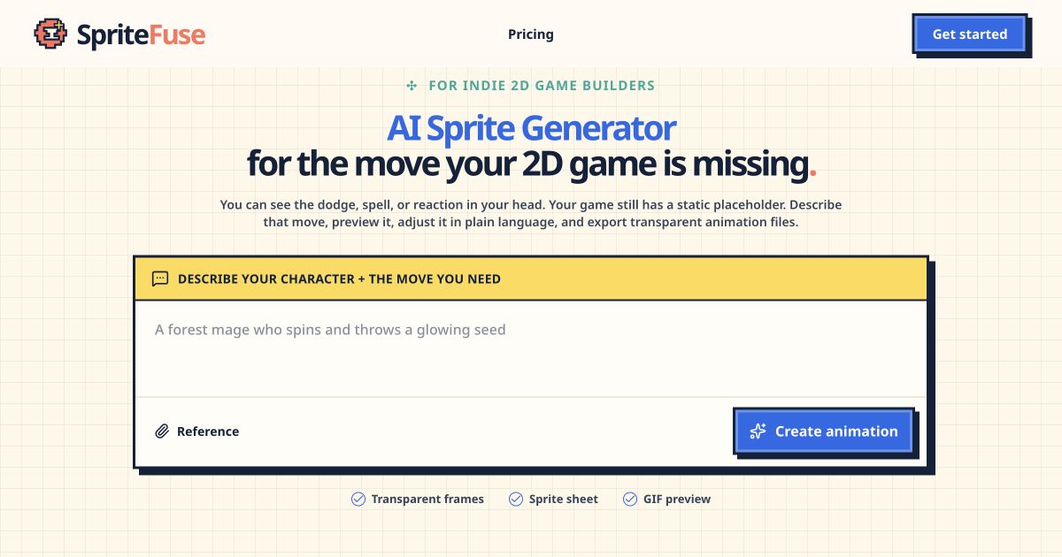 SpriteFuse AI product website preview